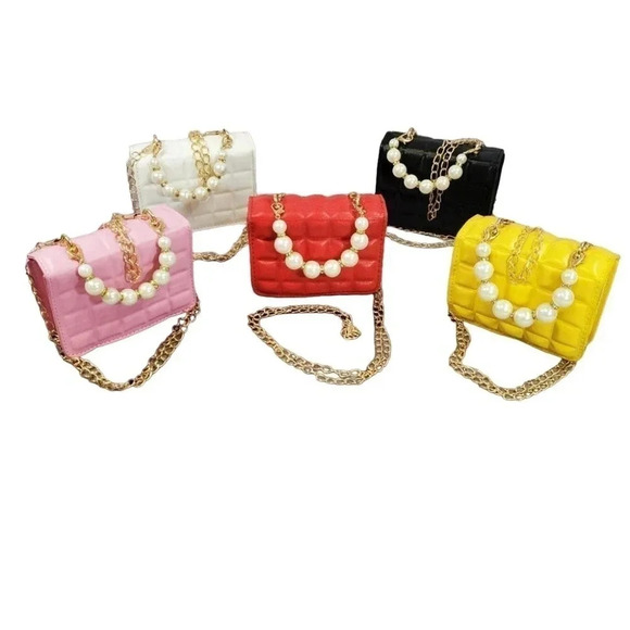 Red Golden Mini Clutch Handbag Purse. Pearls and Sparkles. - Picture 10 of 10